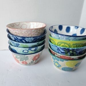 Set of 10 Multi-color Snack Bowls Stoneware